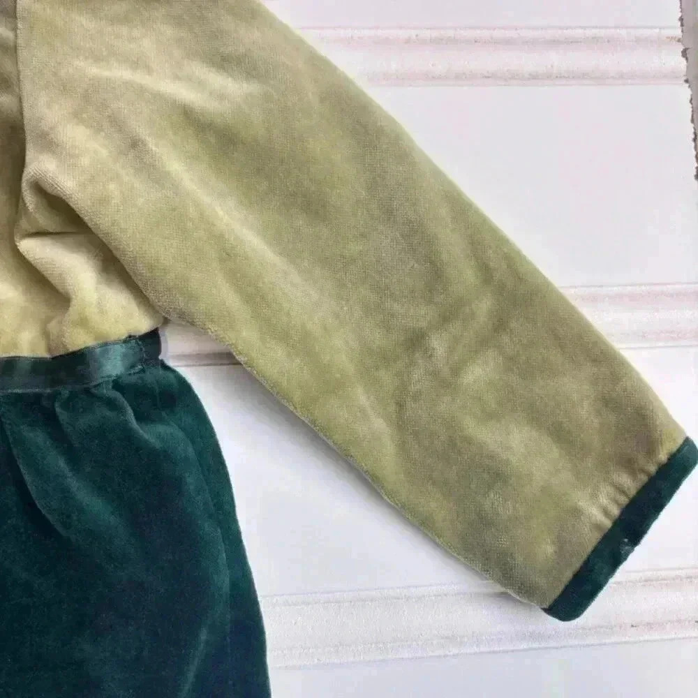Hanna Andersson Girls Dress size 80 Holiday Green Velvet color block bow 18-24M - Picture 5 of 6